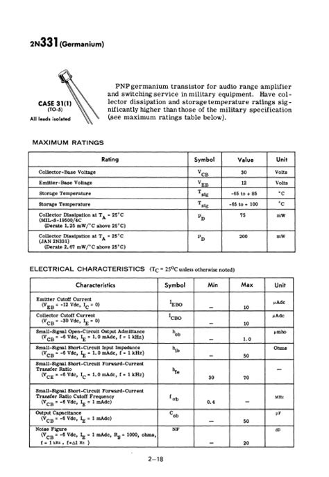 2N3312 Datasheet PNP Germanium Power Transistors