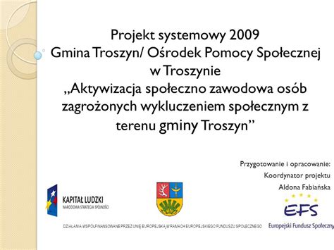 Projekt Systemowy Gmina Troszyn O Rodek Pomocy Spo Ecznej W