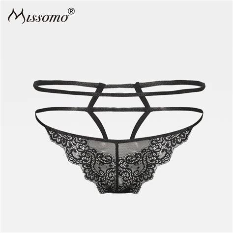 Missomo Woman Solid Black Simple Panty Sexy Bandages Lace Floral Panty