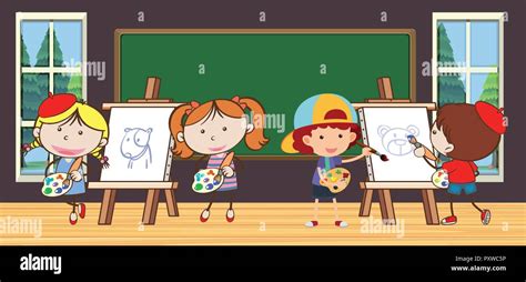 Kids in Drawing Class at School illustration Stock Vector Image & Art ...