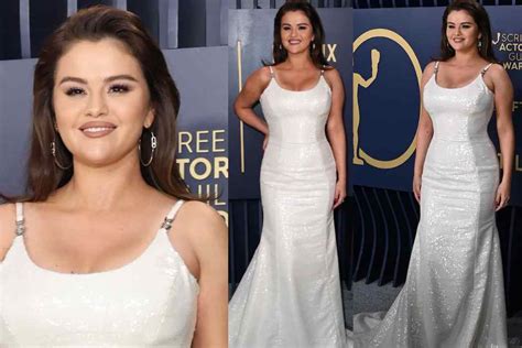 Selena Gomez Stuns In White Sequin Versace Gown At Sag Awards