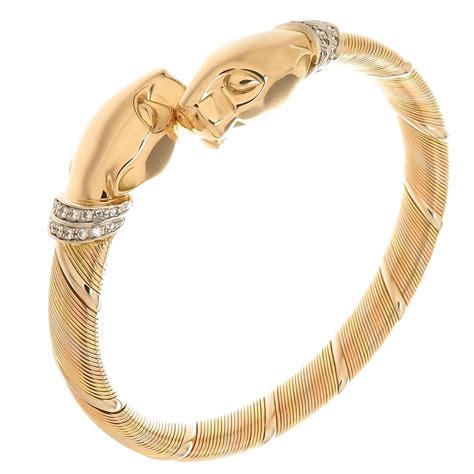 Cartier Diamond Tri Color Gold Panther Bracelet At 1stdibs