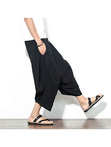 Buy INVACHI Men S Elastic Waist Wide Leg Cotton Harem Baggy Pants