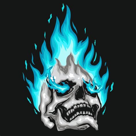 Blue Fire Flames Skull