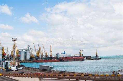 Odessa, Ukraine. Black Sea Port With Cranes And Containers. Port Of ...