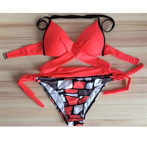 Bikinis Women Swimwear Female Push Up Padded Bra Print Swimsuit Bathing