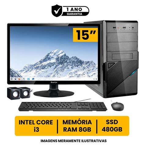 Computador Completo Intel Core I3 8gb De Ram Ssd 480gb Monitor Led 15