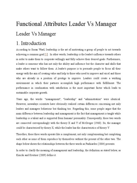 Functional Attributes Leader Vs Manager | Unduh gratis PDF | Leadership | Motivation