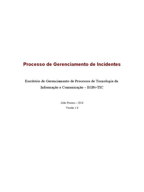 Processo De Gerenciamento De Incidentes Pdf Gerenciamento De Serviço De Ti Tecnologia Da