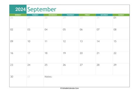 September Calendar Printable Word Document Tarah Francene