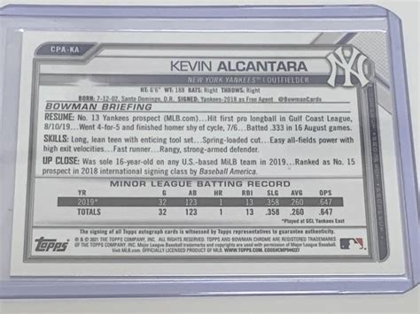 Kevin Alcantara Bowman Chrome St Prospect Auto