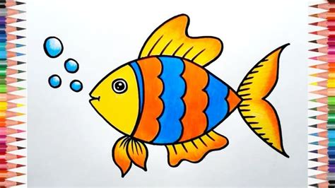 a drawing of a fish with colored pencils in the background