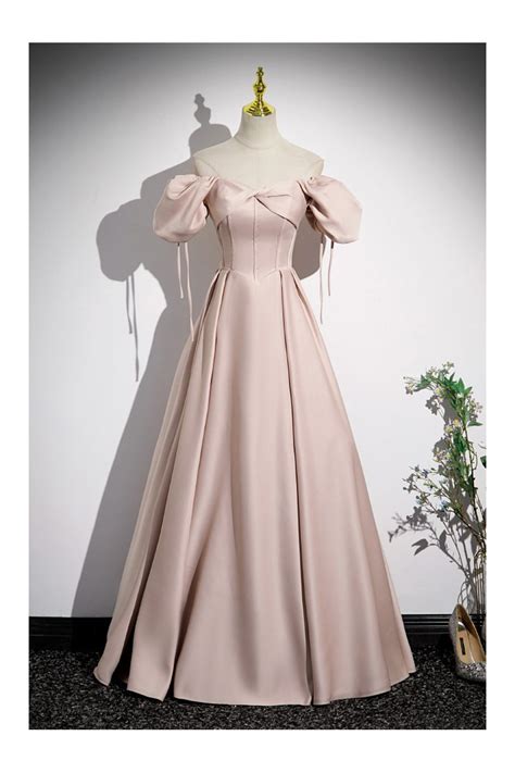 Hot Pink Princess Satin Long Prom Dress With Bubble Sleeves V Sheprom