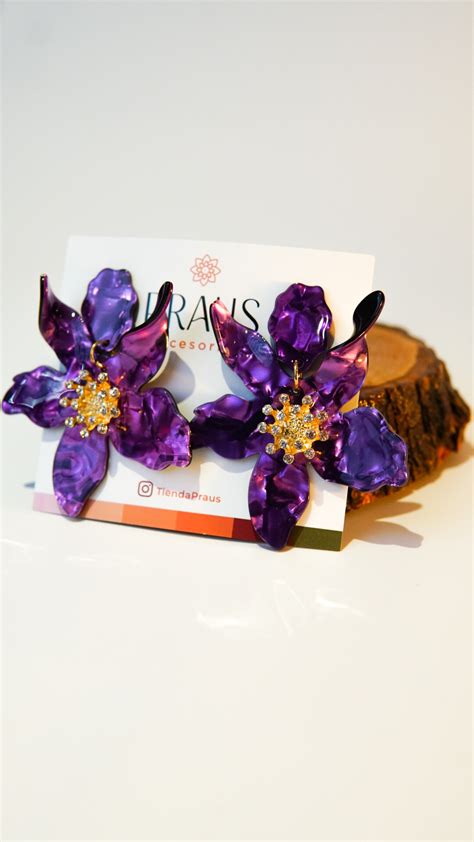 Nuevos Aros De Flor Color Morado Accesorios Mujer