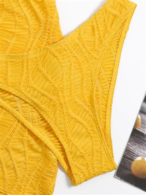 Swim SXY Summer Beach Plain Bikini Set With Drawstring Detail Beach Skirt SHEIN