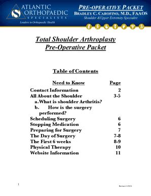 Fillable Online Total Shoulder Arthroplasty Pre Operative Instructions