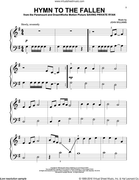 Hymn To The Fallen Beginner Sheet Music For Piano Solo Pdf