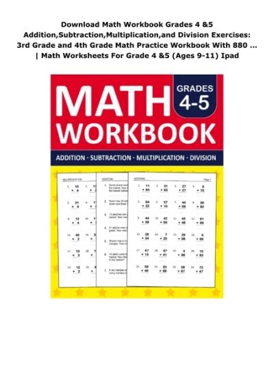 Download Math Workbook Grades 4 And 5 Additionsubtractionmultiplicationand Division Exercises