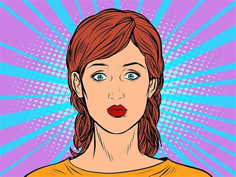 Pop Art Woman Portrait Retro Vector Illustration 50s 60s Kitsch Vintage Style Background Red