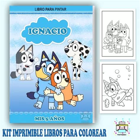 Kit Imprimible Librito Pintar Colorea Personalizado Bluey V