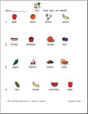 Worksheet What Does Not Belong Fruit Theme Abcteach