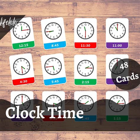 Time Telling 48 Flash Cards Clock Time 3 Part Cards Montessori