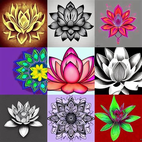 Stylized Lotus Flower Digital Art Sketch Beautiful Stable Diffusion