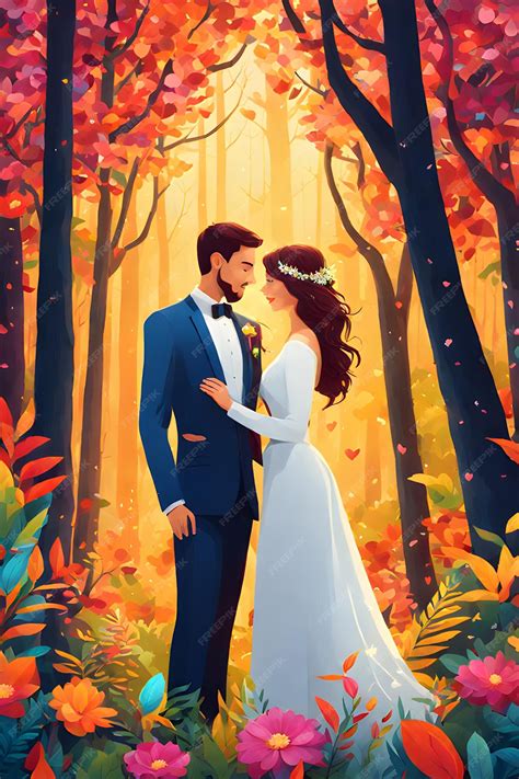 Premium Photo A Poster For A Wedding In A Forest With A Couple In