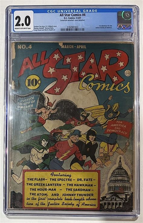 1941 ALL STAR COMICS 4 CGC 2 0 Rare Golden Age JSA 1st Full