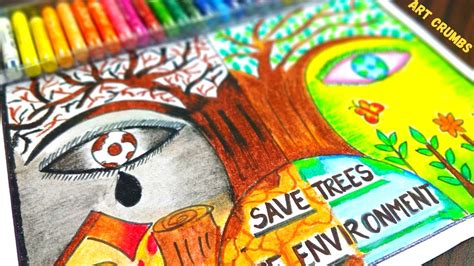 World Environment Day Drawing Using Oil Pastels Ecosystem Restoration Drawing Save Trees