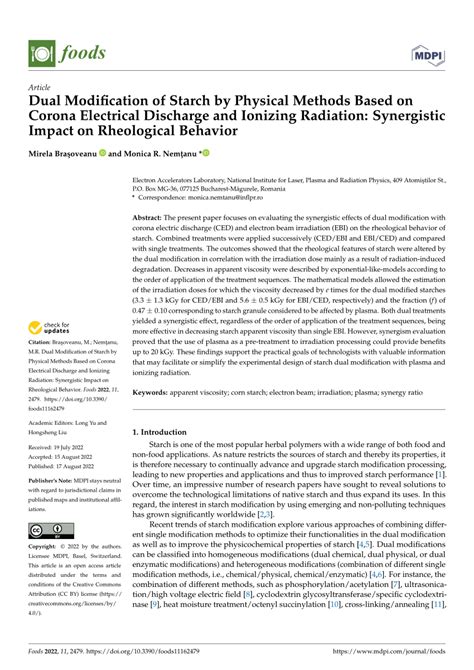 PDF Dual Modification Of Starch By Physical Methods Based On Corona