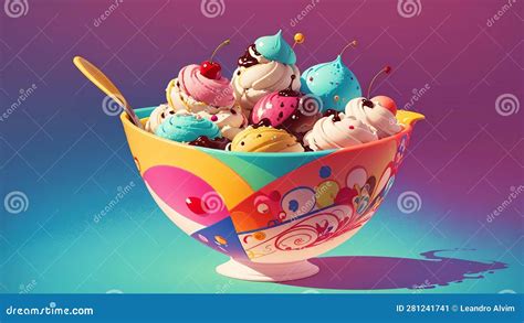 Whimsical Ice Cream Bowl Delightai Generated Stock Illustration