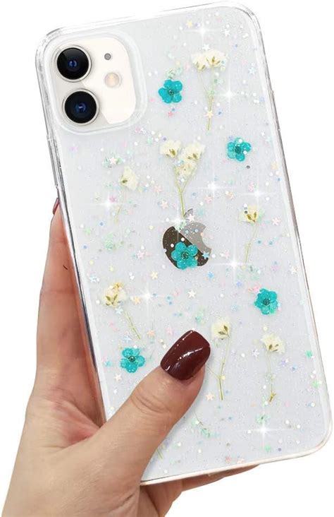 L FADNUT Dried Flower Phone Case For IPhone 11 Glitter Sparkly Star