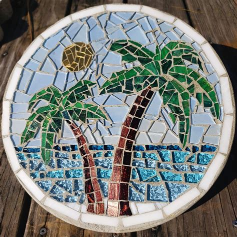 Handmade Mosaic Stepping Stone Palm Trees On Tropical Beach Etsy