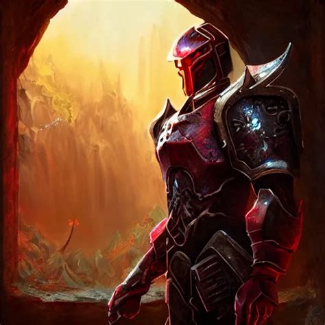 Blood Knight Glowing Halo Fantasy Art Red Intricate Stable Diffusion