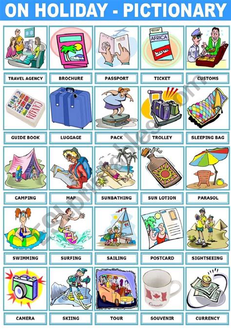 On Holiday Pictionary Esl Worksheet By Katiana