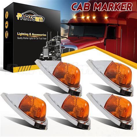 5pcs Truck Semi Trailer Amber Cab Marker Roof Running Clearance Lights Universal Ebay