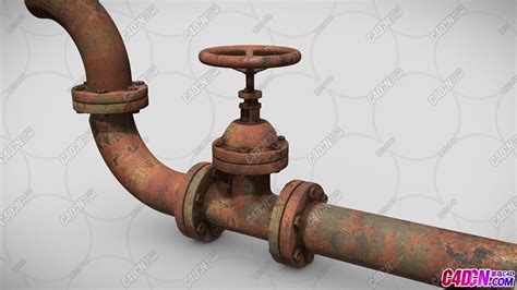 生锈的阀门下水管道模型 Rusty Pipe Segment 菜鸟cinema4d