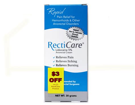 Recticare Anorectal Lidocaine 5 Cream Hemorrhoidal Pain Relief