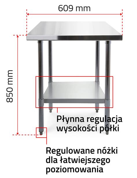 Stół roboczy 60x60 cm z blatem ze stali nierdzewnej z regulowaną półką