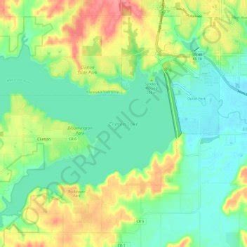 Clinton Lake topographic map, elevation, relief