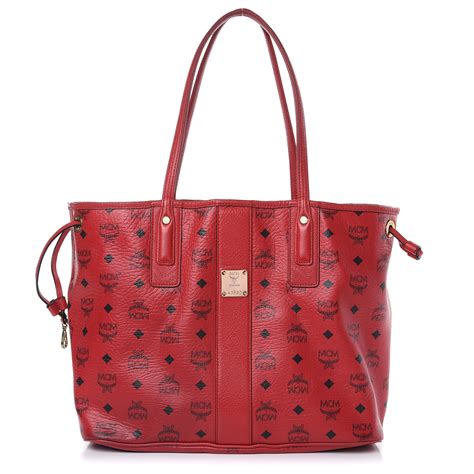 MCM Visetos Medium Liz Reversible Shopper Tote Ruby Red 422932