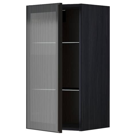 Metod Wall Cabinet W Shelves Glass Door Black Hejsta Anthracite Reeded Glass 40x80 Cm Ikea