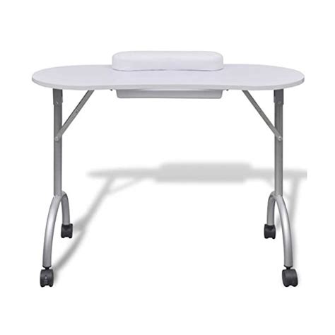 Wakects Table De Manucure Pliante Blanche Avec 4 Roulettes Et 1 Tir