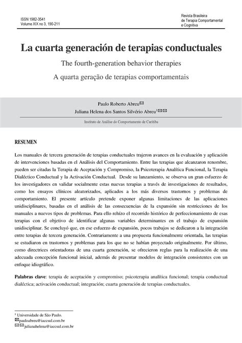 La cuarta generación de terapias conductuales - pauloabreu@iaccsul.com