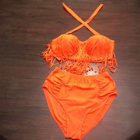 Neon Orange Swim Neon Hot Orange Xxxl Bikini Straplessneckunderwire Poshmark