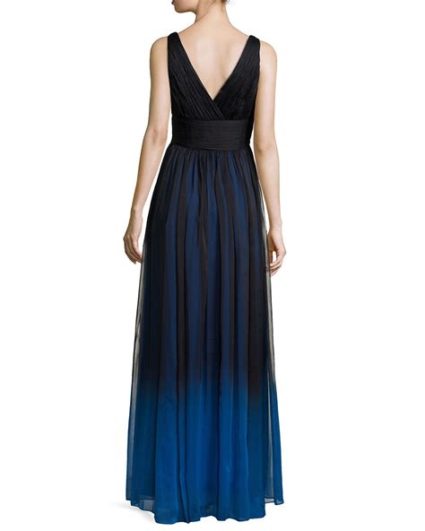 Halston Heritage Sleeveless V Neck Ombre Gown