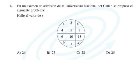 1 En un examen de admisión de la Universidad Nacional del Callao se