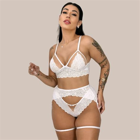 Conjunto Lingerie Sexy Fio Dental Renda Cinta Liga Alice Shopee
