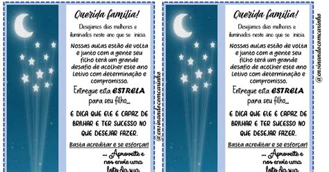 Recadinho Para A Familia Estrela Volta S Aulas Pdf Familia E Escola